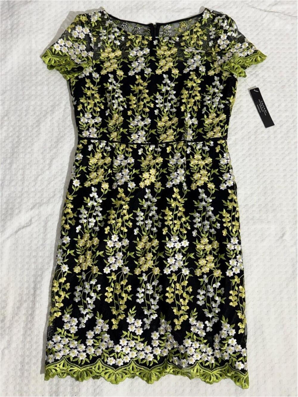 NWT Tahari ASL Floral Embroidery Lace Sheath Dress - Picture 4 of 14